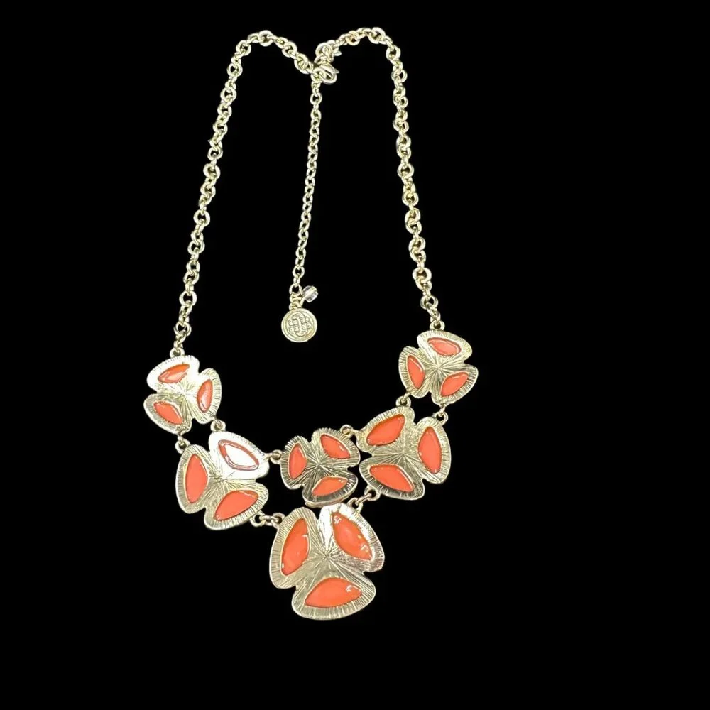 Bill Blass Gold Tone Faceted Coral Acrylic Resin Rhinestone BLING Necklace 20" - Picture 8 of 11